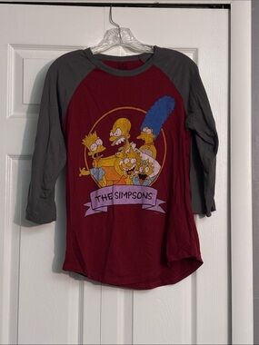 The Simpsons Raglan Long Sleeve Tee - Maroon with Gray Sleeves